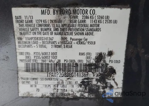 2014 Ford Taurus Se z USA, uszkodzony, nr VIN 1FAHP2D83EG141367